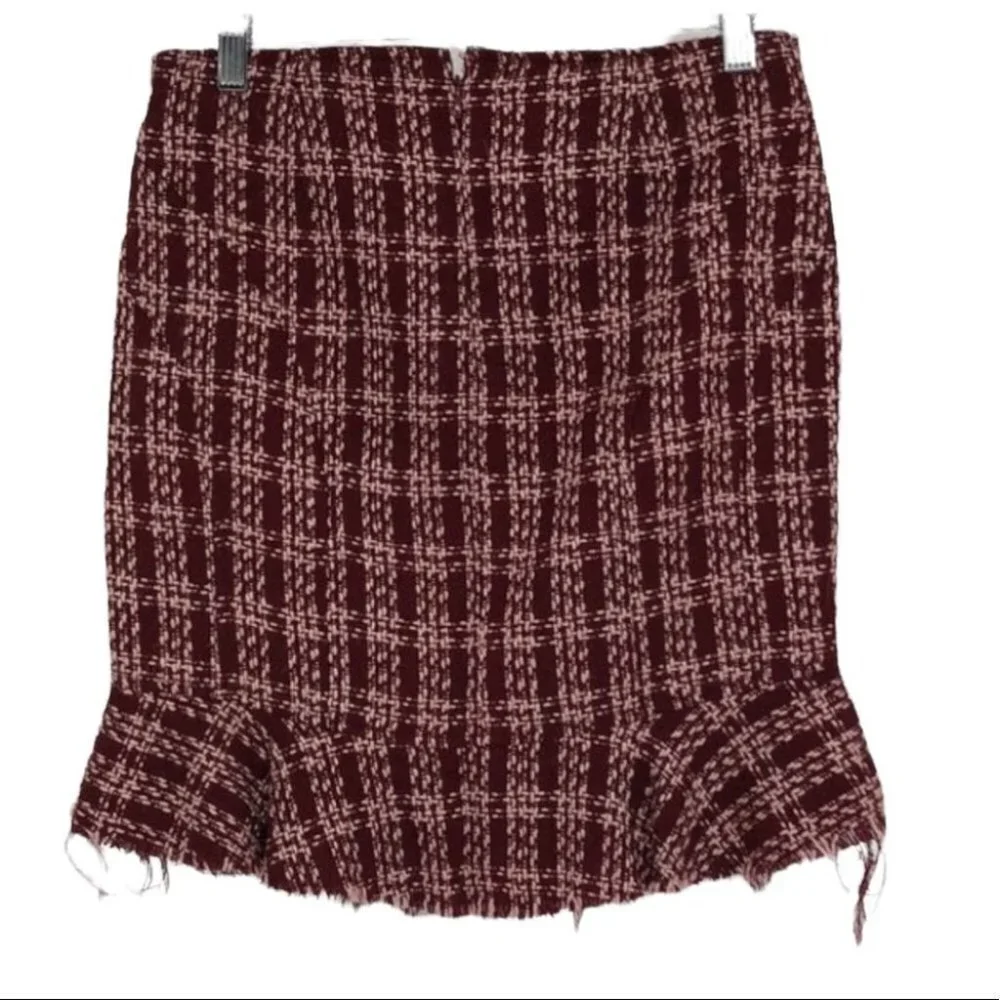 Guess Vintage red white 100% acrylic plaid knit ruffle hem  mini skirt - Picture 2 of 13